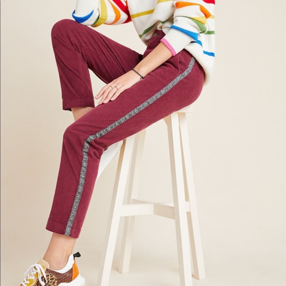 Anthropologie Sundry Leopard Striped High Rise Corduroy Trousers Size 26